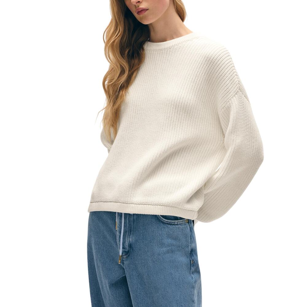 White And Warren White Organic Cotton Ribbed Crewneck Sweater Size M
